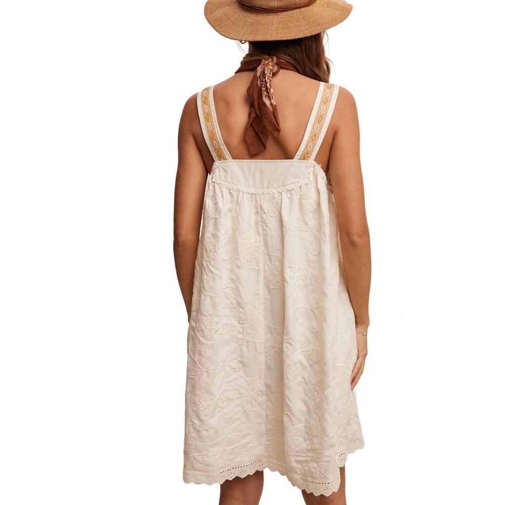 NEW LISTICLE arya embroidered overall mini dress in cream - Picture 2 of 7